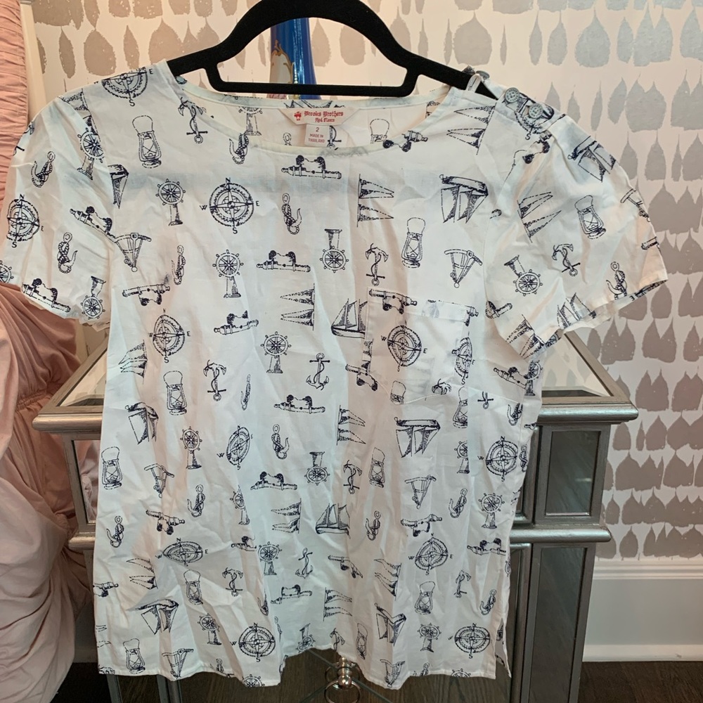 Brooks Brothers Red Fleece Nautical Print Blouse